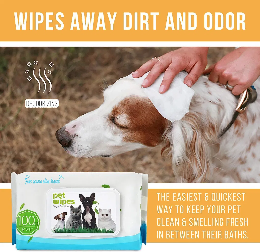 OEM 100% Bamboo Fiber Pet Wipes - Hypoallergenic Dog and Cat Cleaning Wipes with Aloe Vera- Alcohol and Paraben-Free Deodorizing Pet Wipes