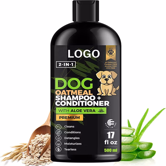 Champú para mascotas, gel de baño para limpieza de perros, tratamiento contra pulgas y garrapatas, etiqueta privada, champú y acondicionador para perros 2 en 1 personalizado de 500ml