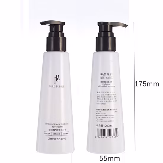 Pasta de dientes con prensa de 200ml, logotipo personalizado, aliento fresco, blanqueamiento dental, pasta de dientes probiótica con ácido hialurónico sin fluoruro